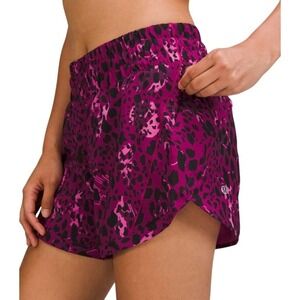 Lululemon Track That Shorts, Mid-Rise, Lined 5" Cheetah Purple Camo, Size 4